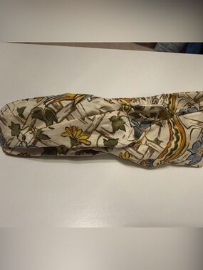 Tory Burch Floral Bird Print Silk Scarf in Cream, Yellow & Blue